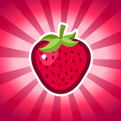 Strawberry fruit icon on pink bursting background