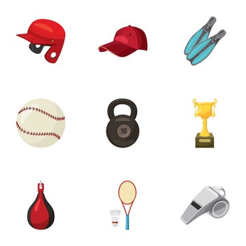 Sport exercise icons set. Cartoon illustration of 9 sport exercise in gym vector icons for web