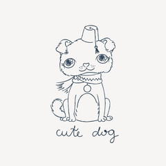Puppy pug in a fez with a tassel. For coloring books or print.