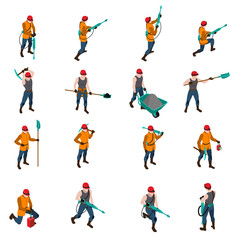 Miner People Isometric Icons Set