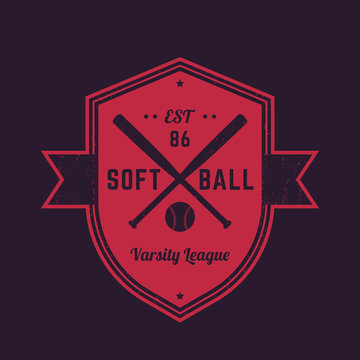 Softball vintage logo template, badge, t-shirt print, design with crossed bats