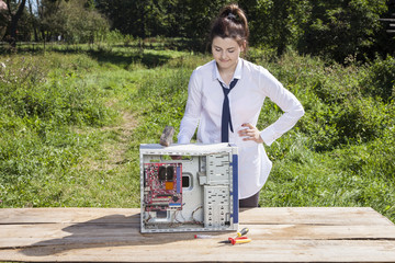 business woman wonders how repaired equipment