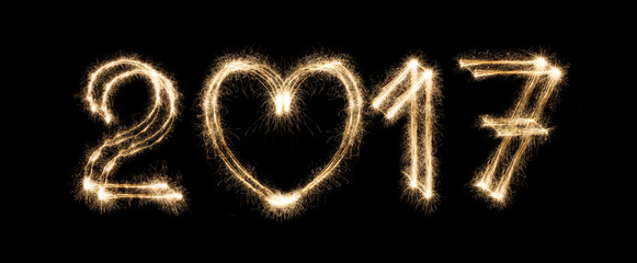 New year text, sparkler numbers on black background
