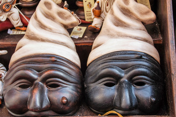 Traditional pulcinella masks , the icon figure representing neapolitan people, Naples, Italy

