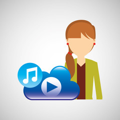cartoon girl tail hair music cloud app vector illustration eps 10