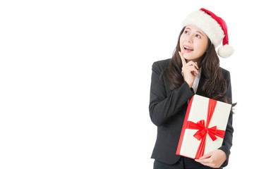 Christmas woman showing pointing excited and surprised