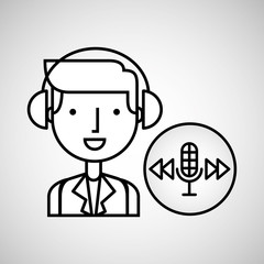 man hand drawing listening music microphone forward vector illustration eps 10