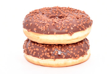 Fresh donuts with chocolate isolated on white