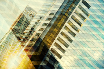 High glass modern building with blue sky and cloud at sunset for