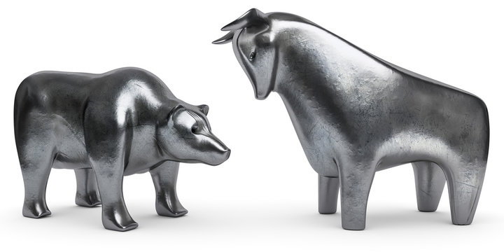 3d B&auml;r und Stier aus silber