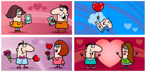 valentines cartoon greeting card set