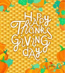 thanksgiving festival banner with pumpkin, green leaves and text
