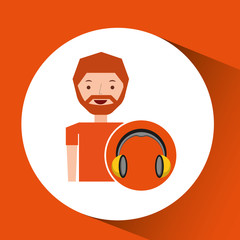Naklejka premium headphones music cartoon guy beard vector illustration eps 10