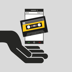 hand mobile phone cassette audio vector illustration eps 10