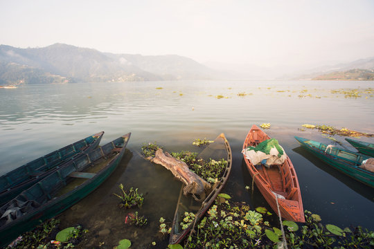 Phewa lake Nepal. Boats on the water