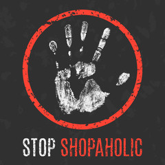 Vector illustration. Human diseases. Stop shopaholic.