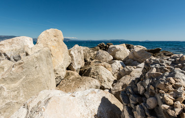 Seaside croatis,istria with big rocks and blue sky