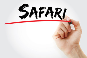 Hand writing Safari with marker, concept background