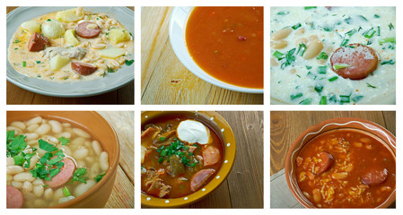 set of different traditional soups.