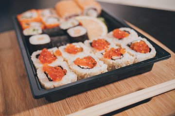 Set sushi set. chopsticks for sushi.
