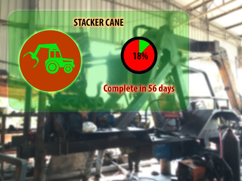
Internet of things agriculture equipment concept,industrial agriculture,Farmer use augmented reality to check the amount percent that progress while installment the stacker cane in the garage
