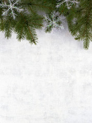 White Christmas background with branches of Christmas tree