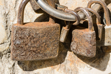 Close up from som old and rusty padlocks