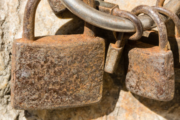 Close up from som old and rusty padlocks