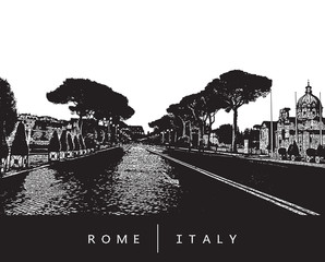 Famous street - Via dei Fori Imperiali in Rome (Italy). Vector illustration.