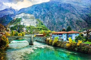 Foto auf Acrylglas Castles of Valle d'Aosta, Bard fortress,Italy . artistic picture © Freesurf