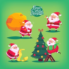 Collection of cartoon vector Santa Claus icons. Christmas illustration