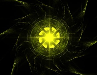 Particles of abstract fractal forms on the subject of nuclear physics science and graphic design. Geometry sacred futuristic