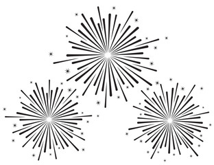Vector illustration of fireworks set in black colour on white background