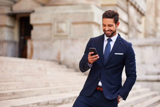 Young businessman on the stairs