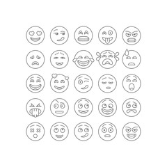 Set of thin line emoticons, emoji isolated on white background, vector illustration.