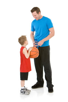 Family: Dad and Boy Ready to Play Basketball