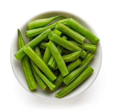 Bowl Of Green Beans Isolated On White From Above