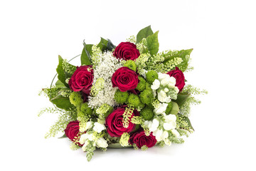 Red roses bouquet on a white background