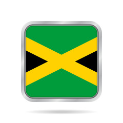 flag of Jamaica, shiny metallic gray square button