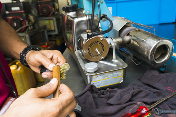 Putrajaya, Malaysia - December 2, 2016 : Fogging machines equipment preparing and serviced to use for kills Aedes mosquito. Fogging is common method use to prevent dengue and zika diseases.