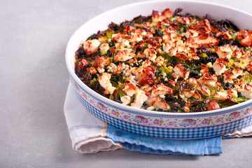 Cabbage, feta and ham bake