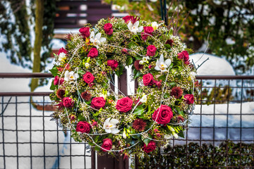 Fototapeta na wymiar flower arrangement wreath for funerals