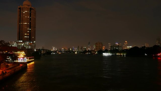 Chao Praya River at dusk, Bangkok, Thailand. Timelapse