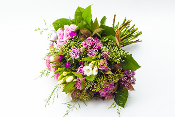 Pink wedding bouquet isolated on a white background