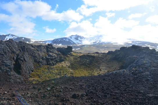 Glacier and Mountain Views from a Volcanic Crater