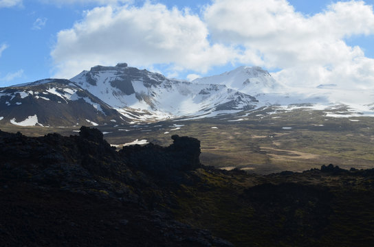 Glacier in Iceland as Seen from a Volcanic Crater