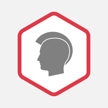 Isolated hexagon with  a male punk head silhouette