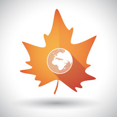 Isolated orange leaf with   an Asia, Africa and Europe regions w