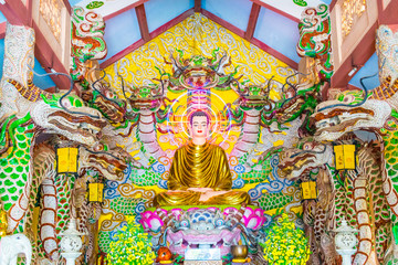 Buddha altar decoration at Buddhist temple in Vietnam Dalat