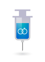 Isolated syringe with  two bonded wedding rings